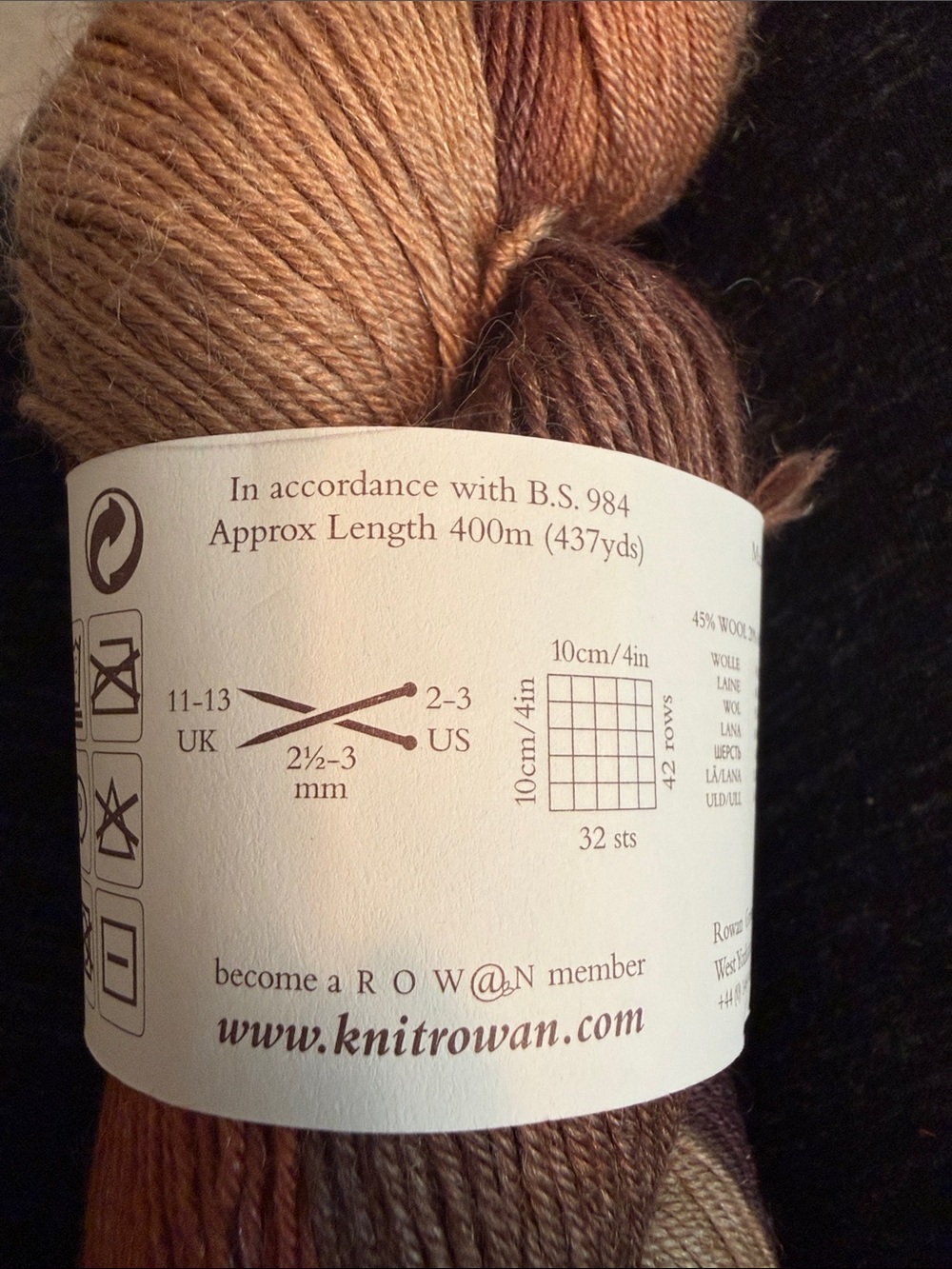 Yarn, Rowan Fine Art Hand-Painted Sock Yarn in Brown & Orange - Picture 3 of 3